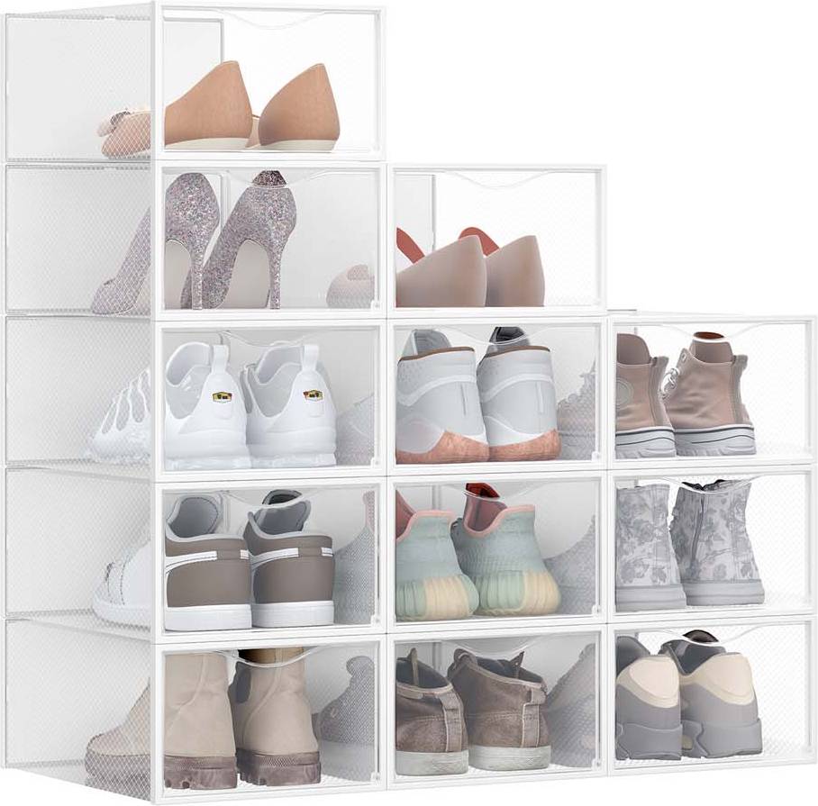 Storage boxes for shelves Songmics Clear Boxes Set 12 Transparent Shoe Rack