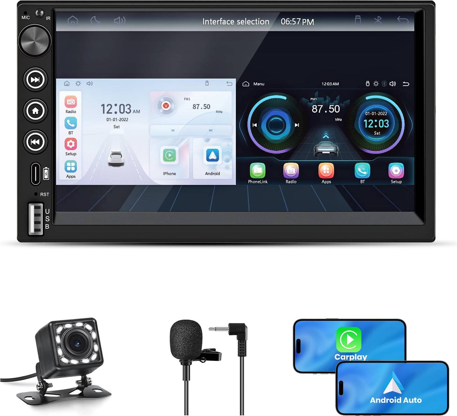 7 Inch 2Din Microphone Rear Camera Wireless Carplay
