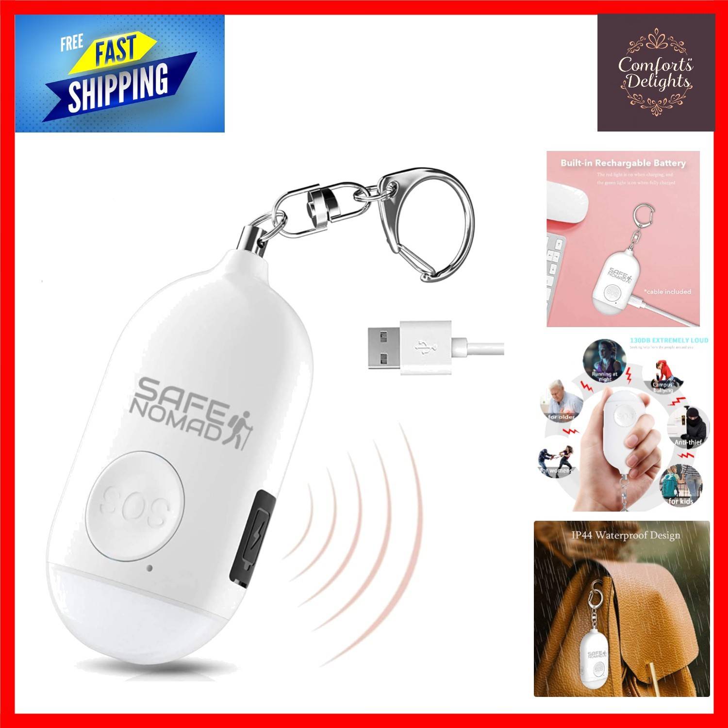 Personal Alarm With LED Flashlight