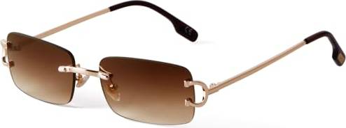 Vintage Rimless Retro Rectangle Sunglasses - Gold/Gradient Brown