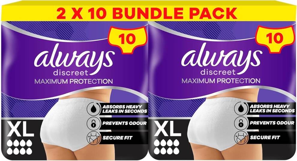 Always Discreet Incontinence Pants Maximum Protection 2 x 10 Pack