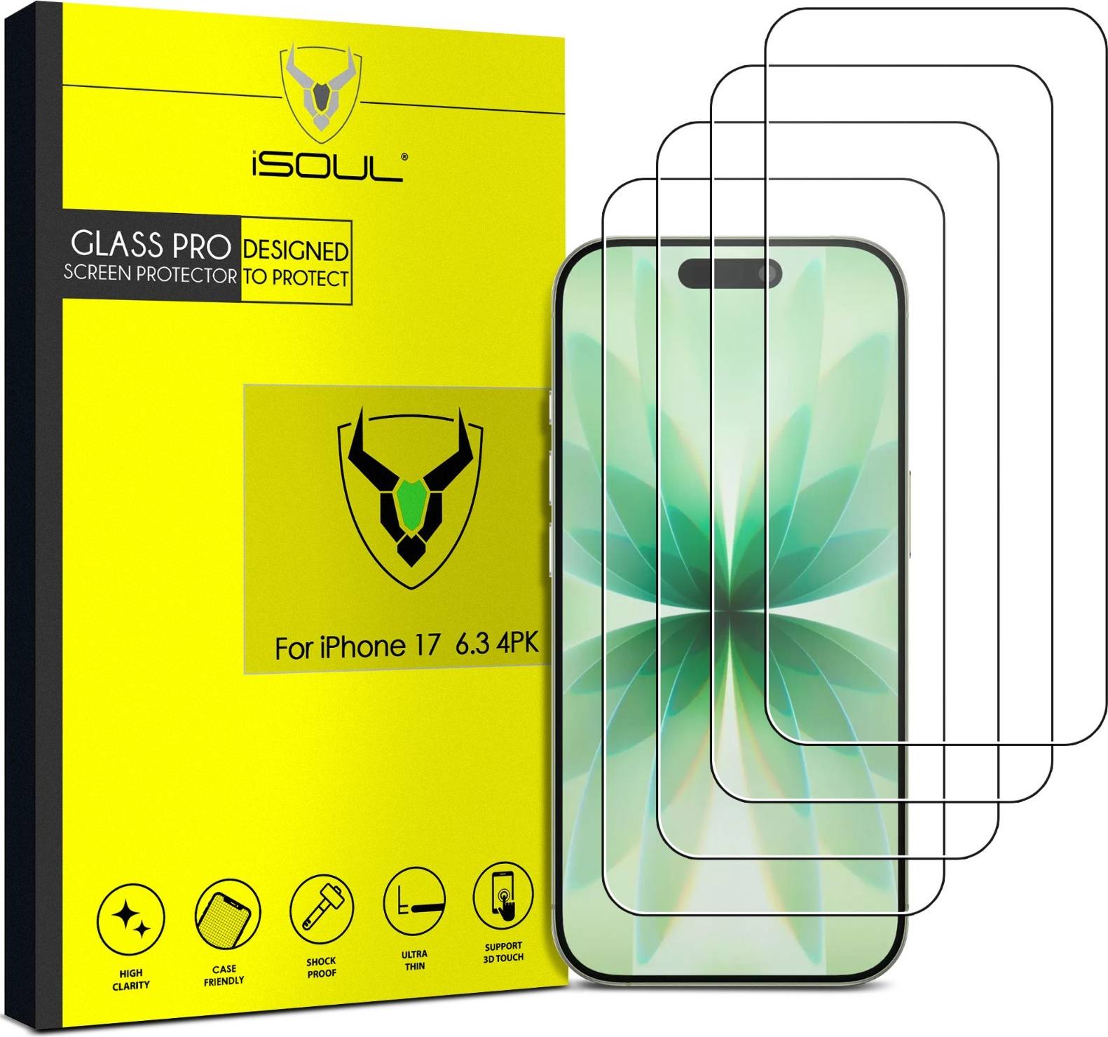 Isoul Rvciby Tempered Glass Screen Protector For Iphone 17 Pro 4 Pack