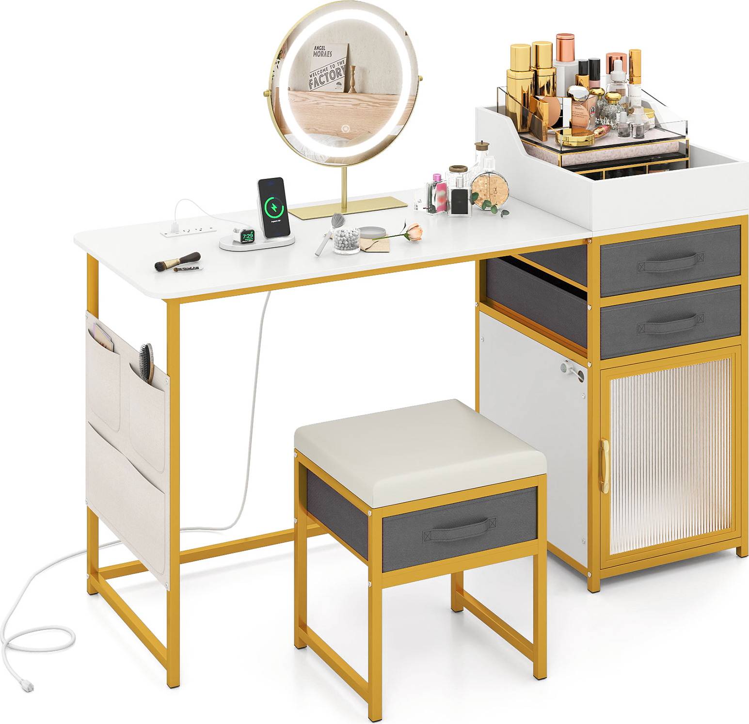 Modern makeup vanity SlickBlue Modern Makeup Vanity with Rotatable LED Mirror Dressing Table