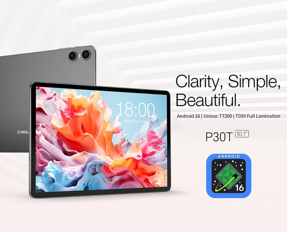 Teclast P30T Android 16 Tablet 10.1-Inch IPS