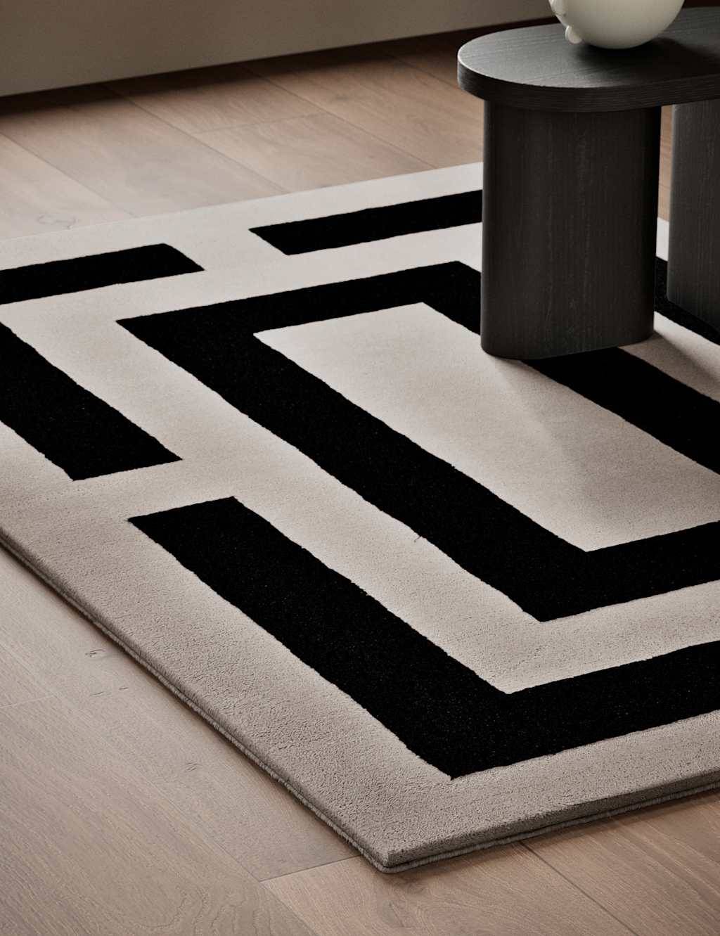 Cut Rectangular Wool Rug Taupe Mix