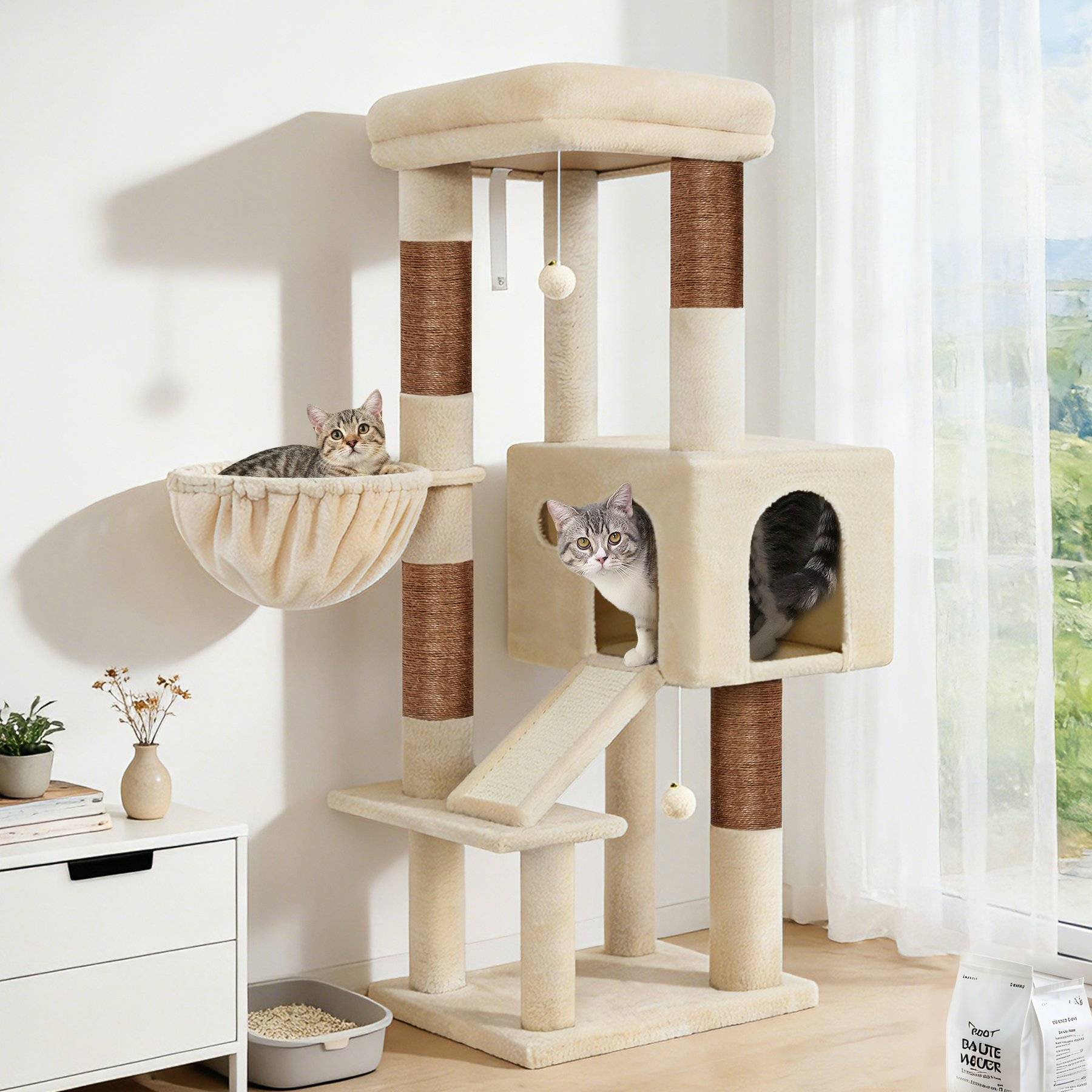 Cat tree tower 50-Inch Cat Tree Tower Beige