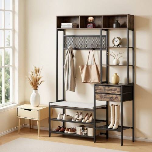Shoe bench VEVOR Hall Tree 70.9 In Coat With Bench And 2 Drawers Shoe Rack