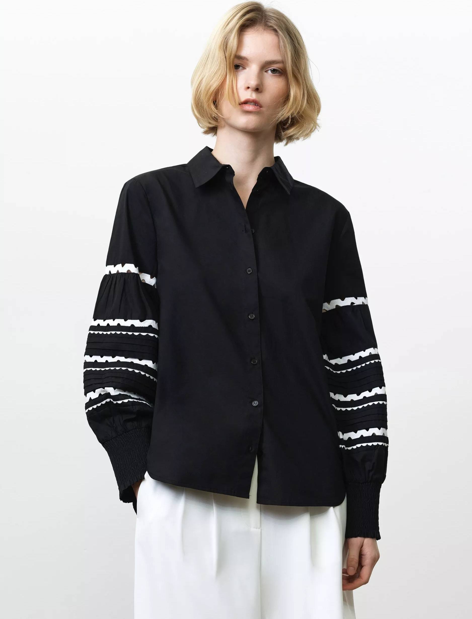 French Connection Cambria Cotton Ric Rac Shirt - Black