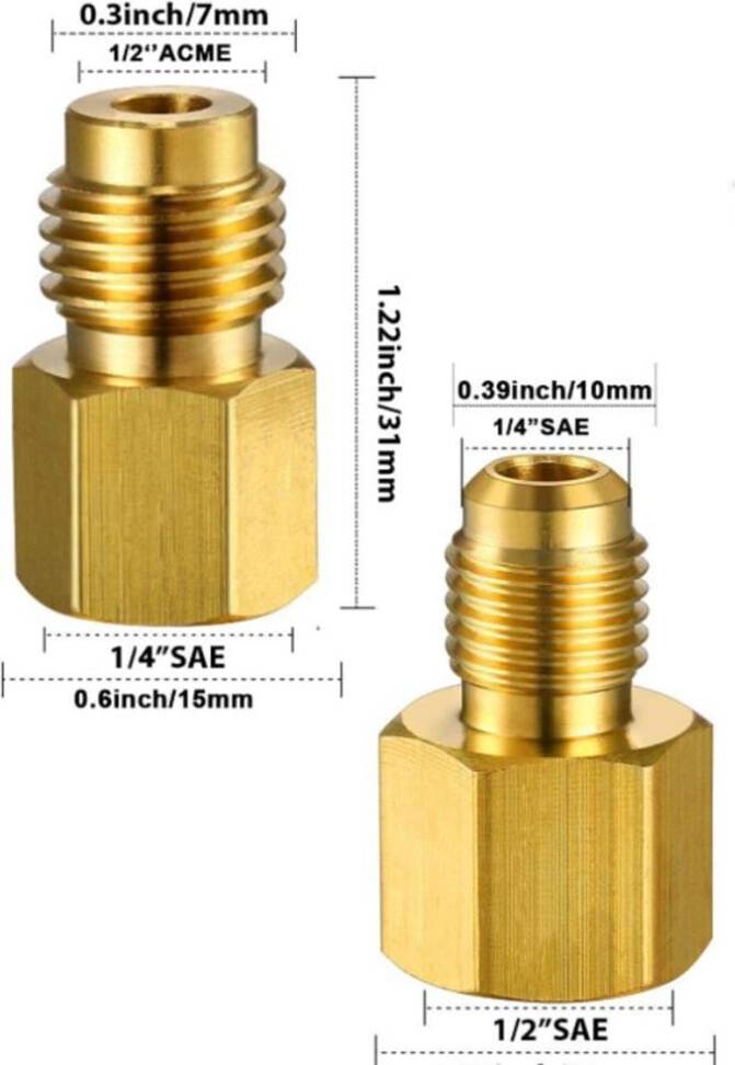 R134a 2PCS R12 To R134a Kit 1/4 Female Flare 1/2 Acme Male