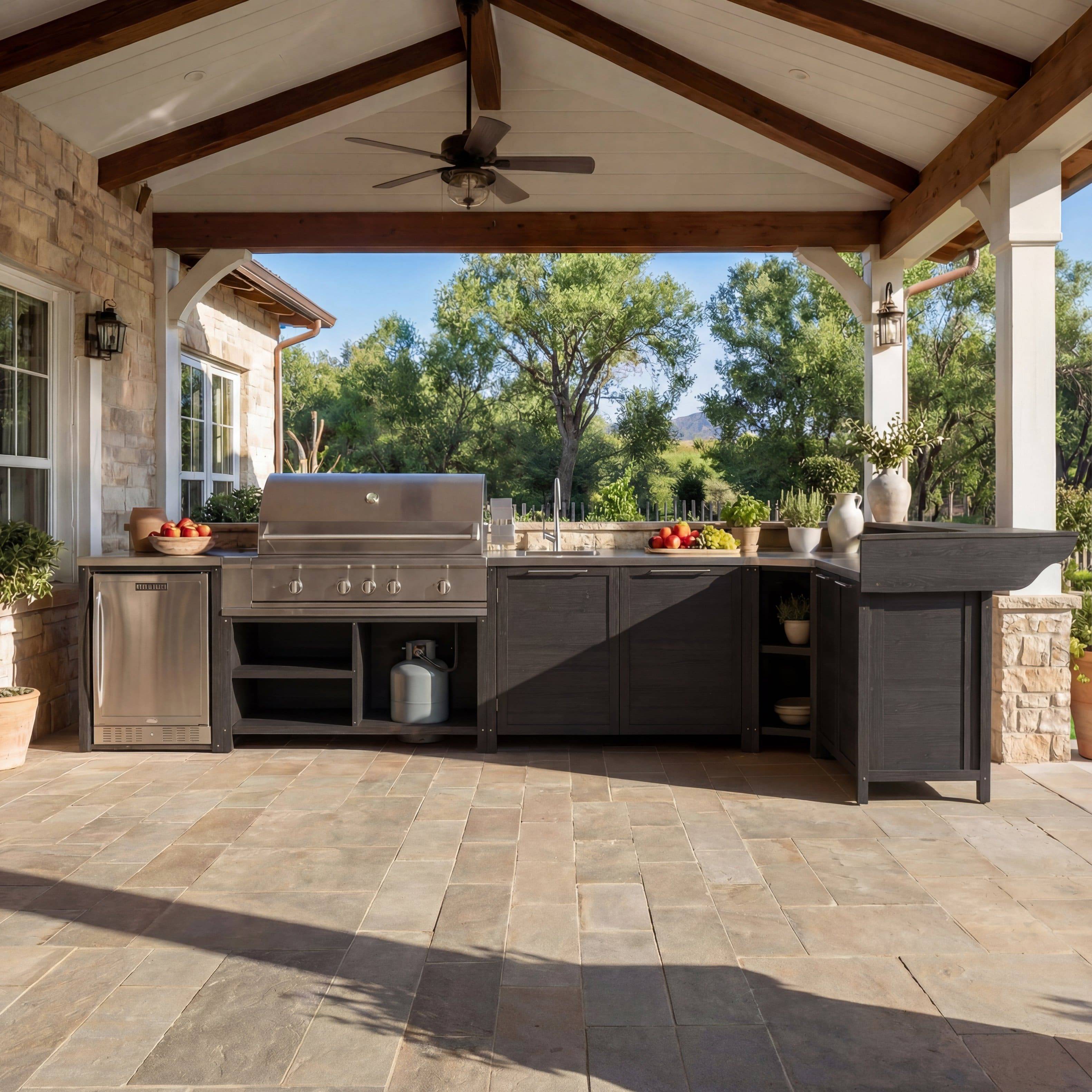 Modular outdoor kitchen FAMAPY Modular Solid Cedar Outdoor Kitchen Cabinet