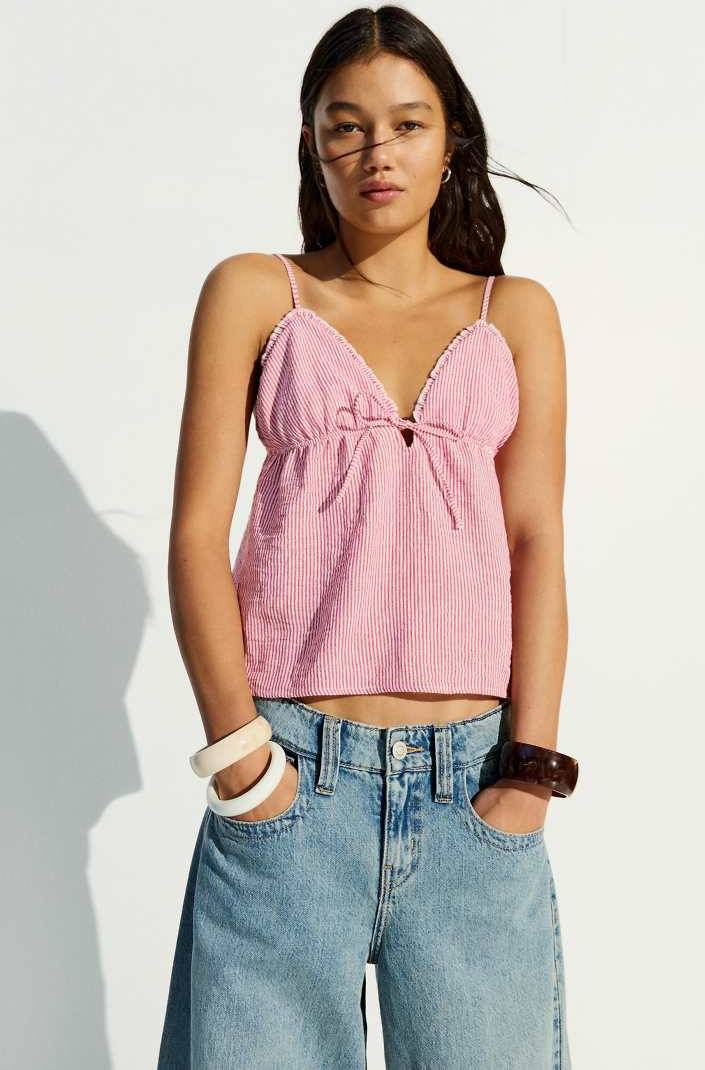 Bershka Ruffle Strap Top - Red
