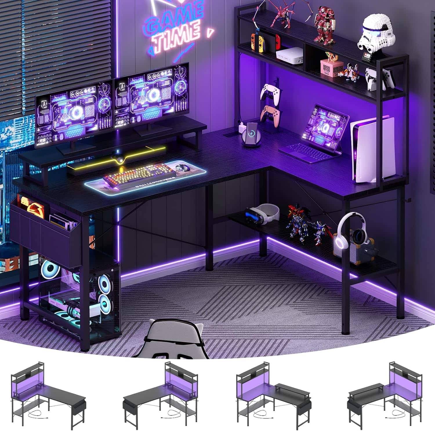 Gaming computer desk 49 Inch Reversible L-Shaped Computer Gaming Desk