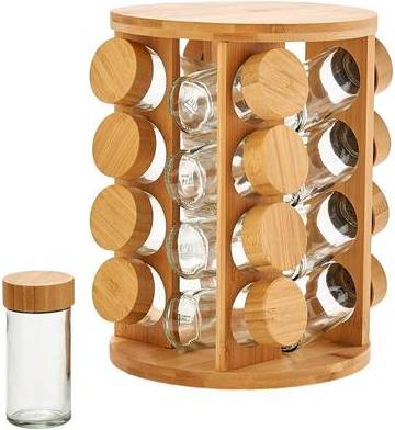Gourmet Kitchen Bamboo 16pc Spice Spinner Rack