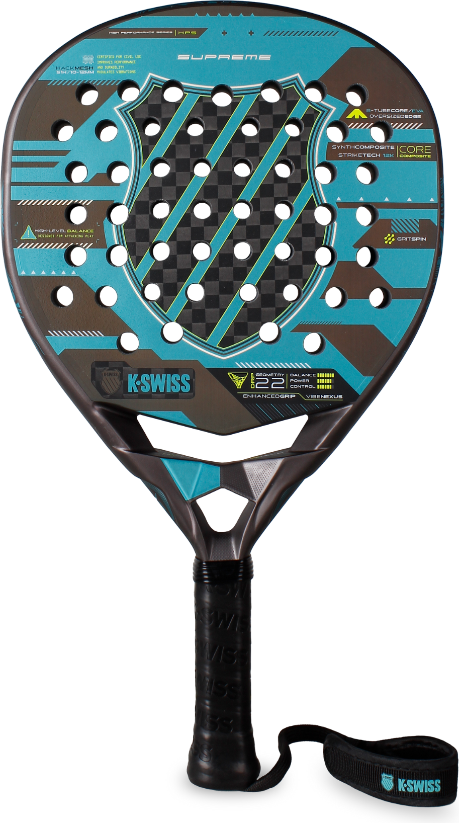 K Swiss Supreme Padel Racket Grey Turquoise Blue