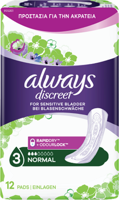 Discreet Incontinence Normal Sanitary Pads 12 Pcs