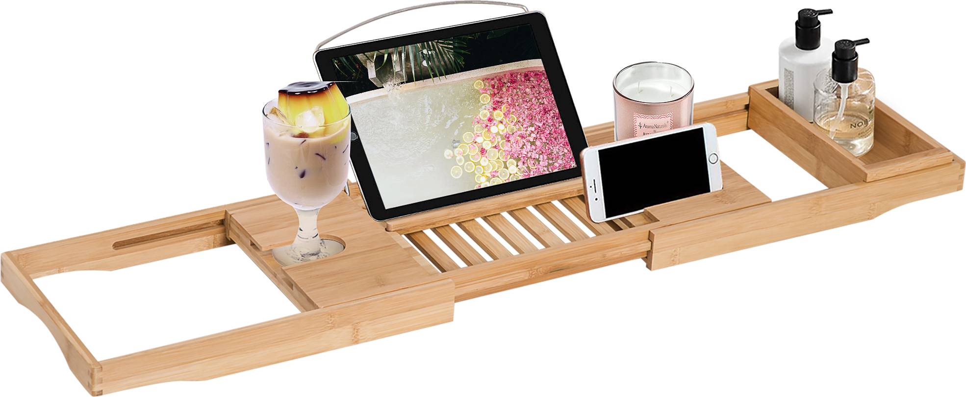 Homcom Extendable Bamboo Bathtub Shelf Rack