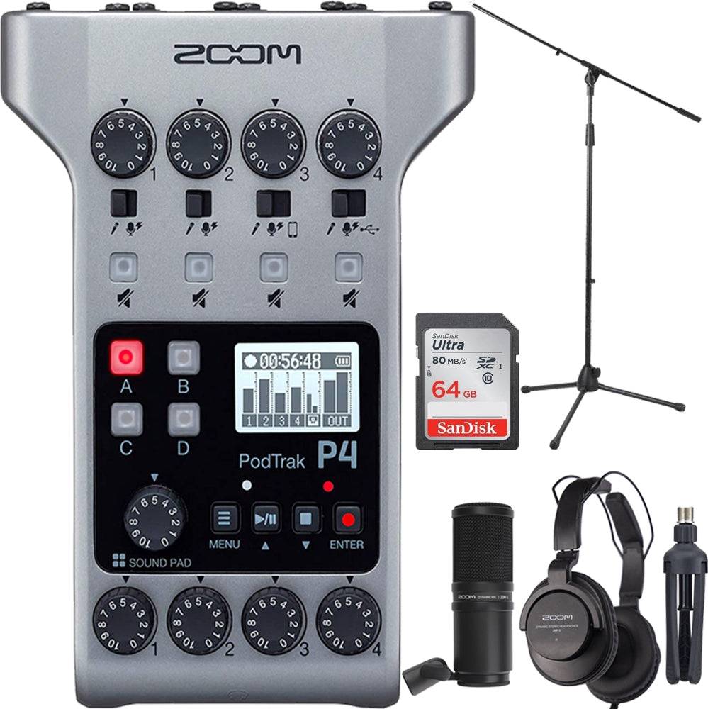 Zoom podtrak p4 Zoom PodTrak P4 Portable Multitrack Podcast Recorder Bundle