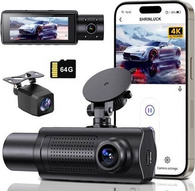 Car cam 4K UHD 3 Channel Dash Cam Front Rear Inside