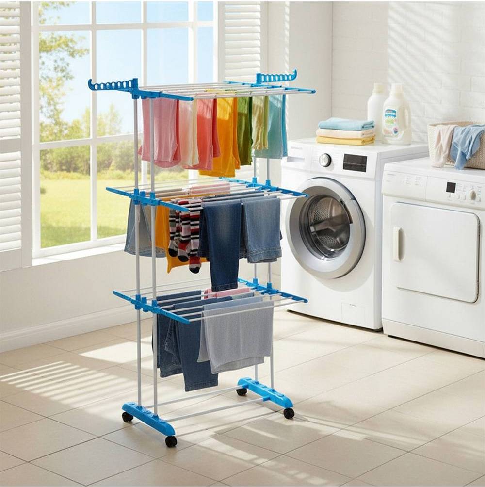 Towel drying rack Living and Home 4-Tier Foldable Clothes Drying Rack - Blue