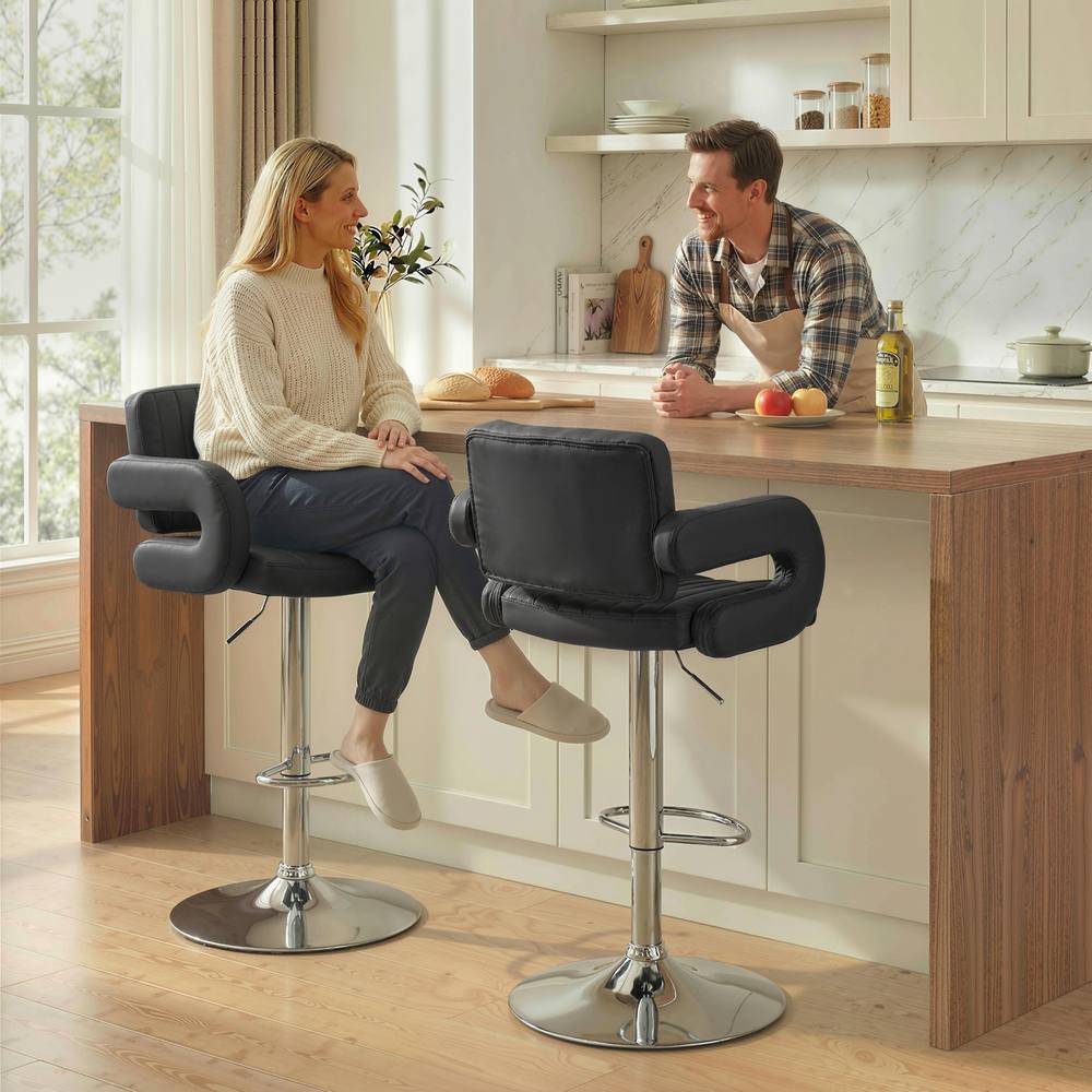 Homcom Adjustable Swivel With Armrest Set Of 2 Bar Stool