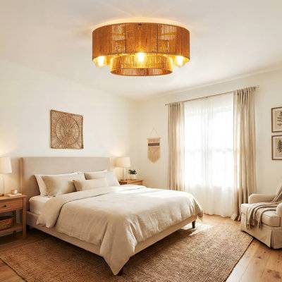 Rattan ceiling fan Orren Ellis Boho Rattan Caged Ceiling Fan 20 Inch