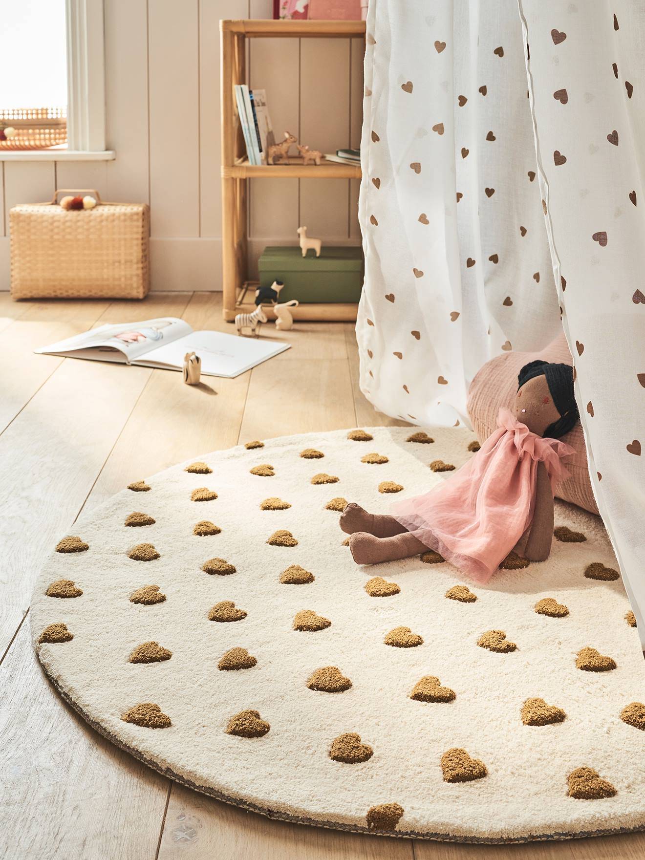 Vertbaudet Heart Rug Printed Beige