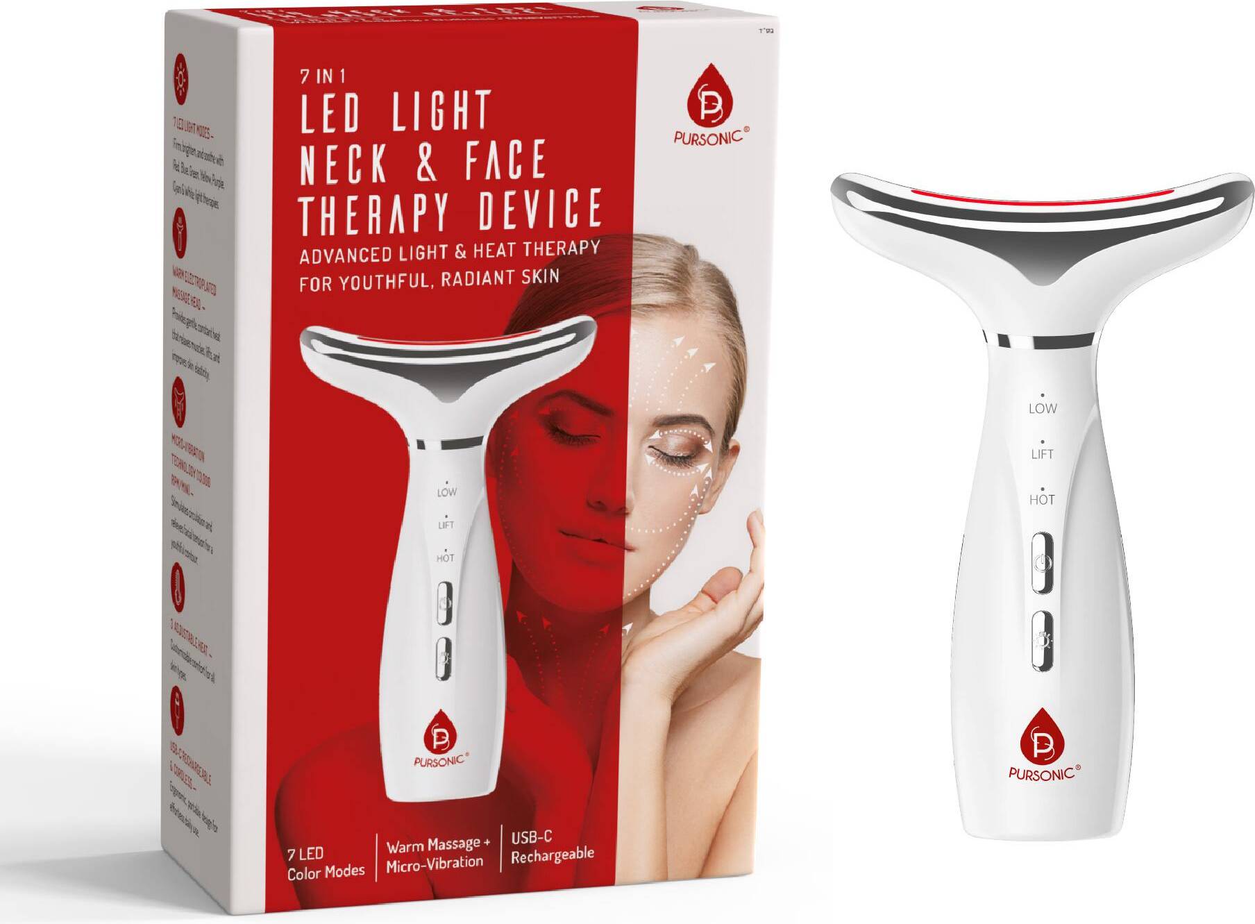 Pursonic 7-Color LED Therapy Neck Face Device