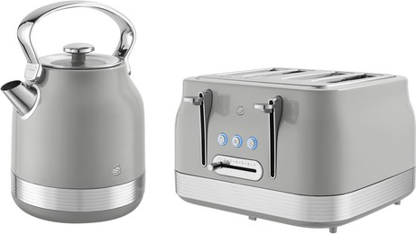 Swan retro kettle grey Swan Retro Kitchen Set 1.7L Kettle 4 Slice Toaster