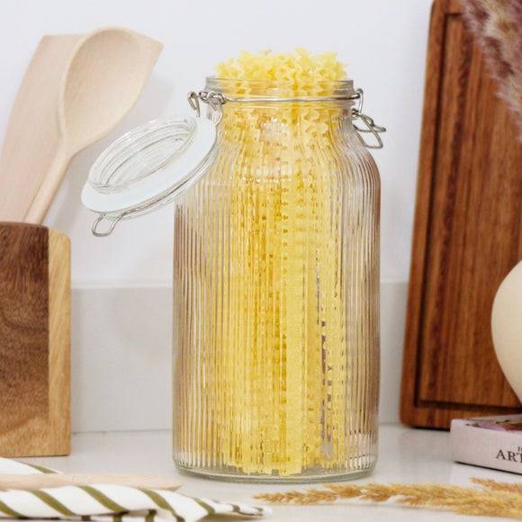 Dunelm Ribbed Glass Storage Jar with Clip Closure Kitchen Container