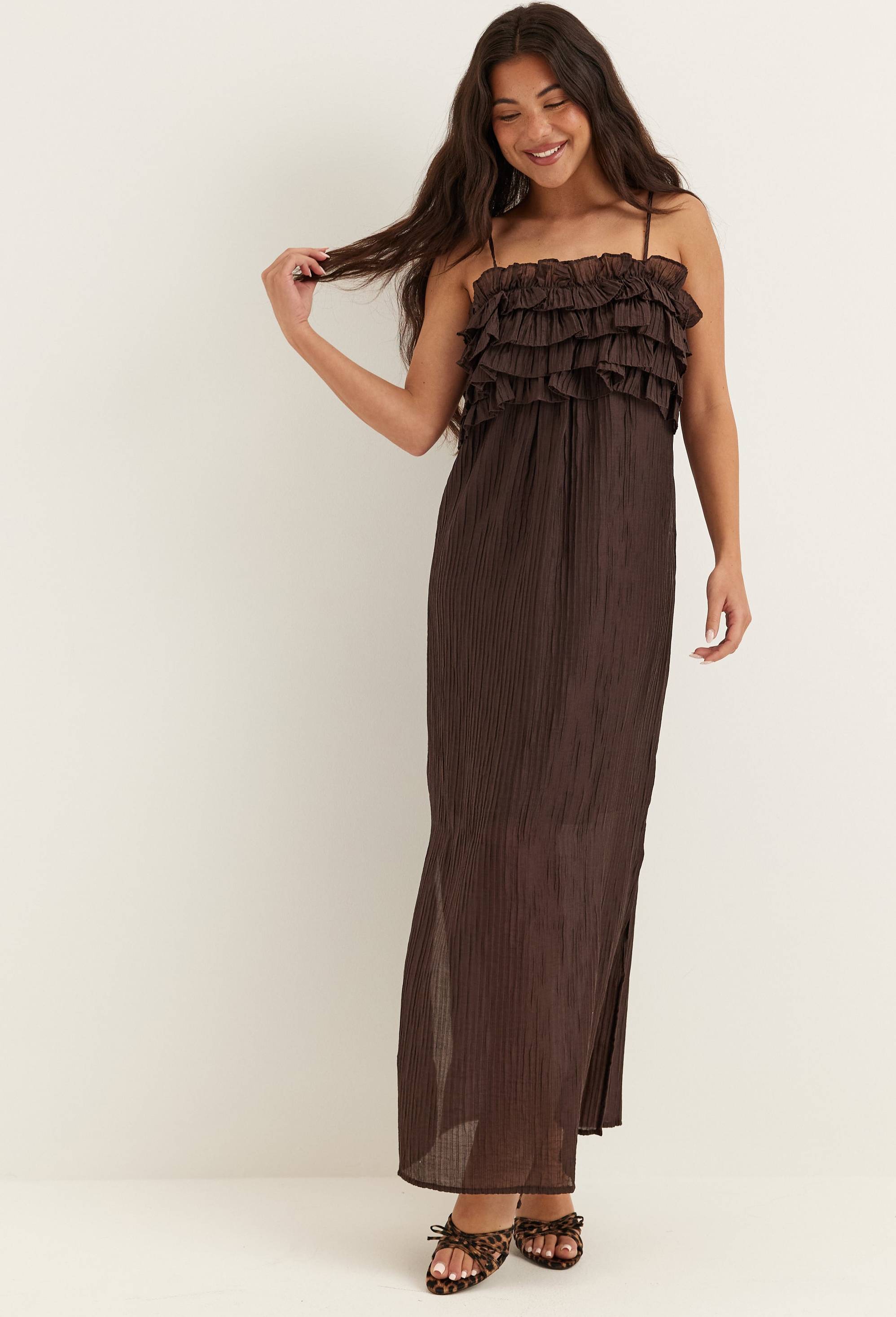 Object Volant Robe Longue OBJLyne - Brun Foncé