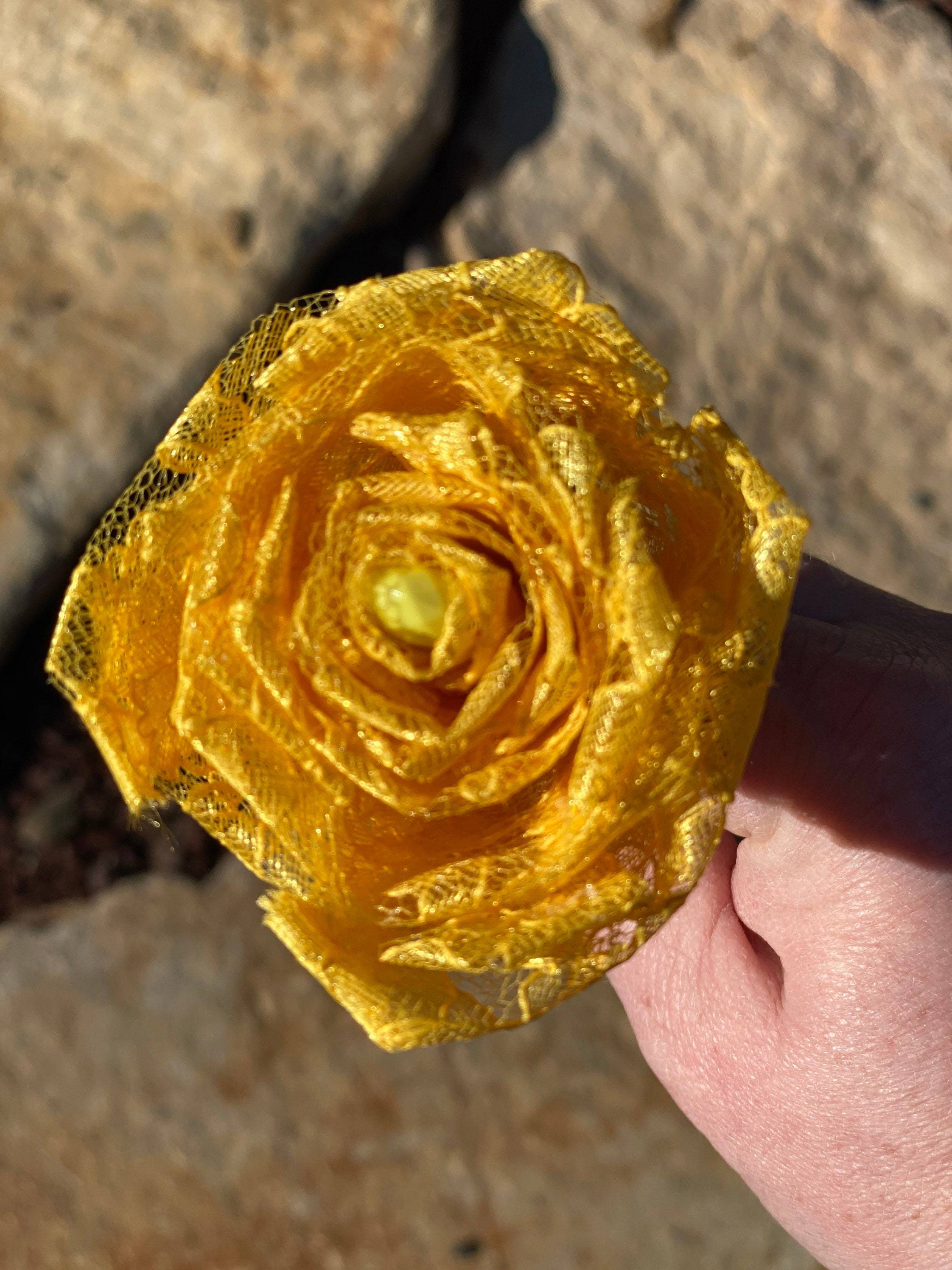 Yellow roses Etsy Bright Yellow Lace Roses With Stems