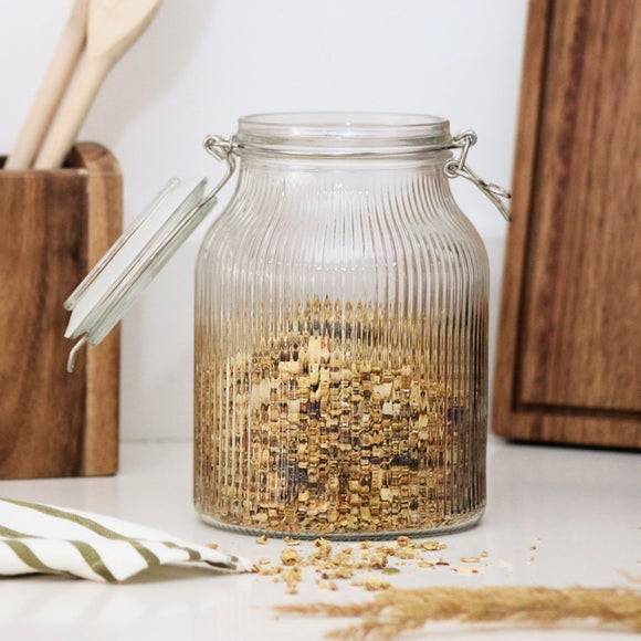 Dunelm Ribbed Glass Storage Jar with Clip Closure Kitchen Container