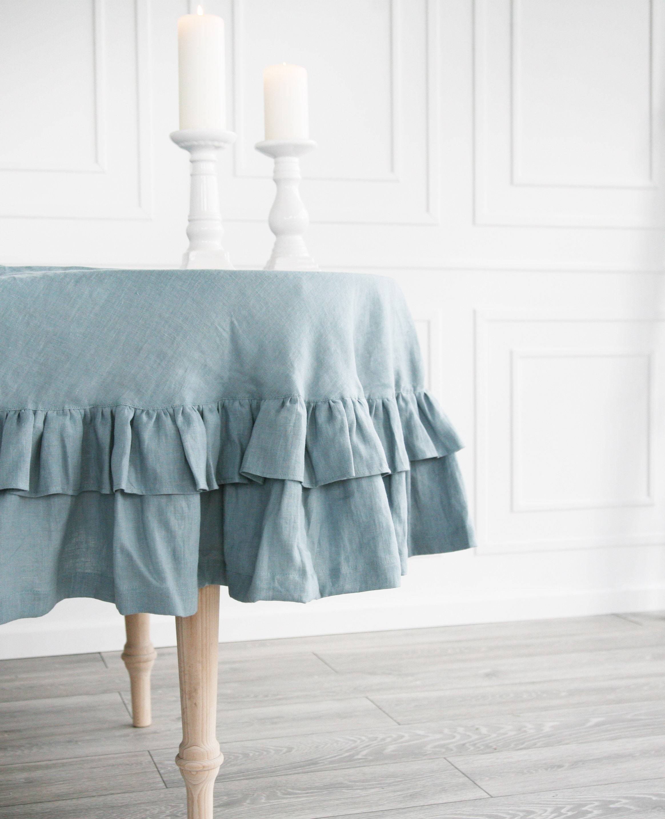 Etsy Oval Ruffled Pastel Linen Tablecloth Purple