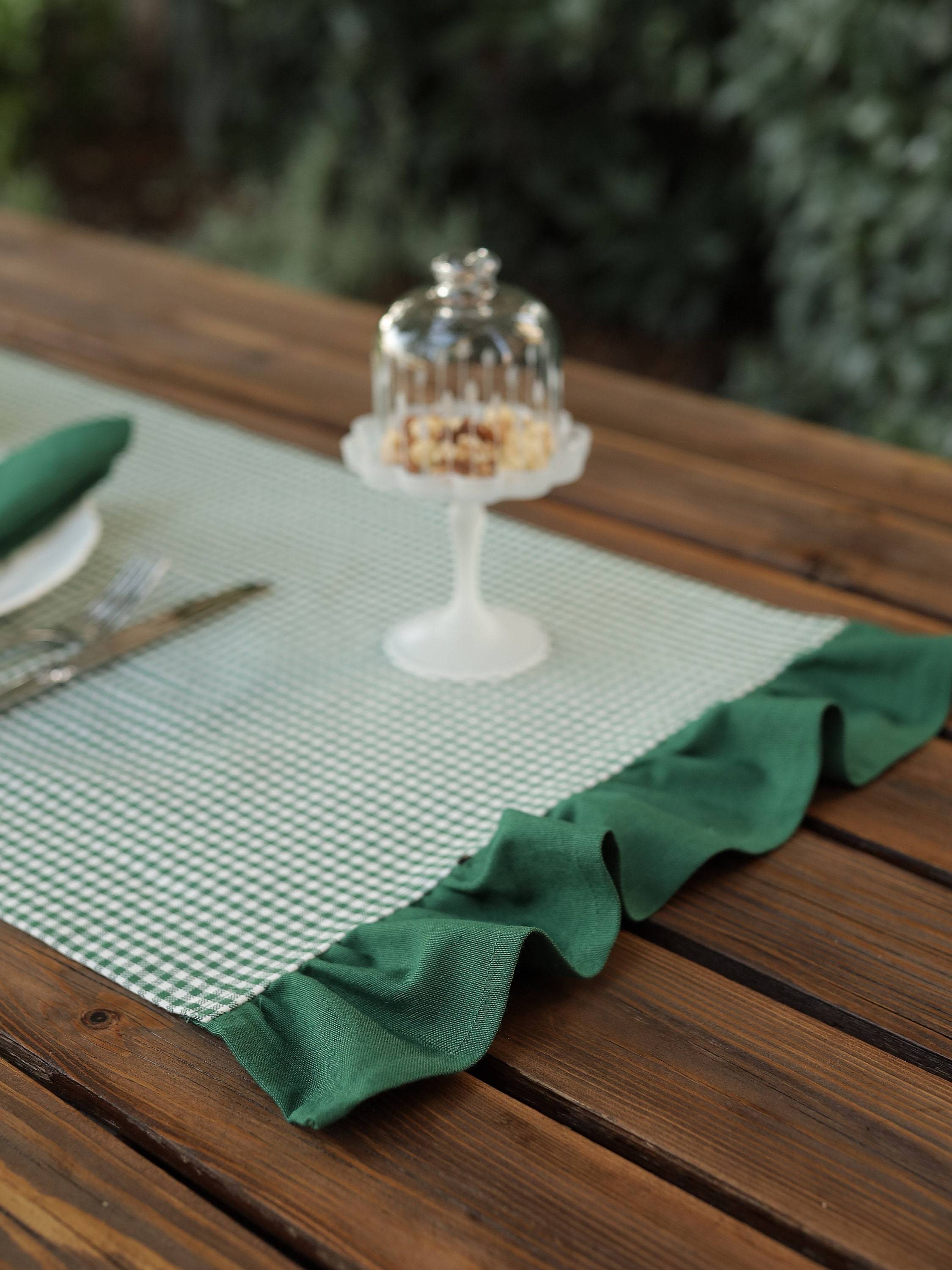 Etsy Gingham Linen Table Runner Ruffle Edge Tablecloth Green