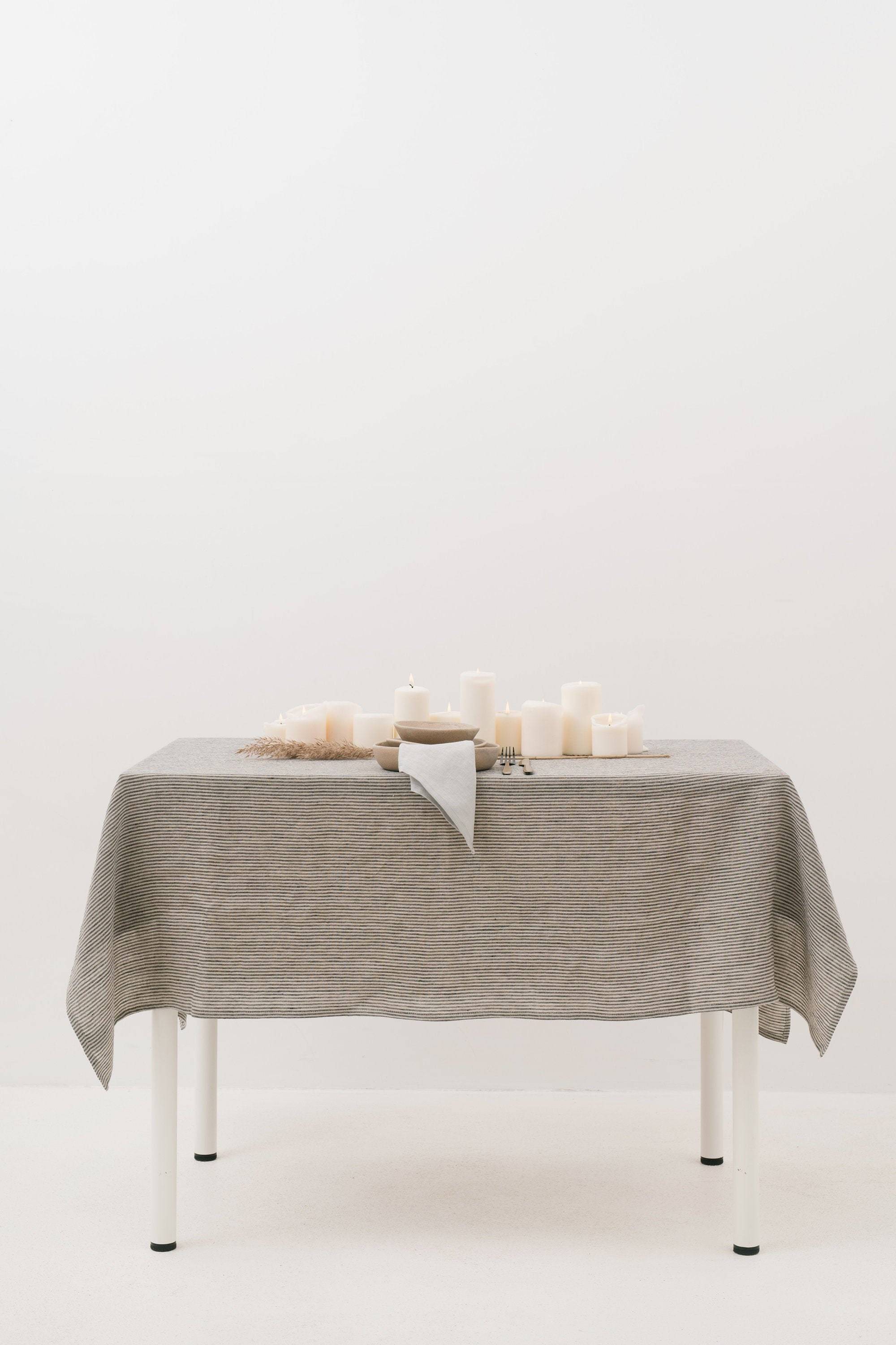 Etsy Linen 56 Inch Striped Washed Tablecloth Gray