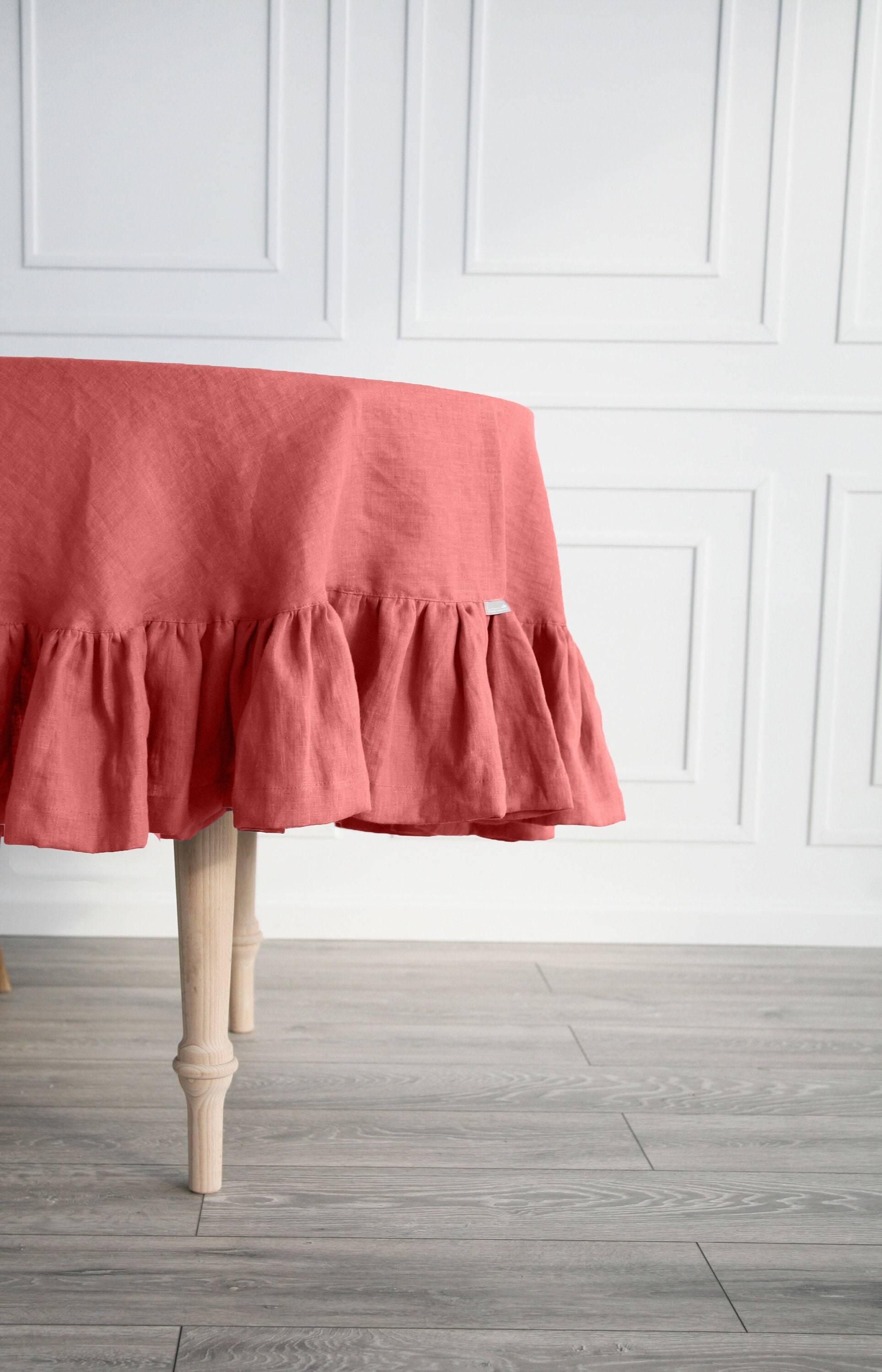 Etsy Round Soft Ruffled Terracota Tablecloth Red