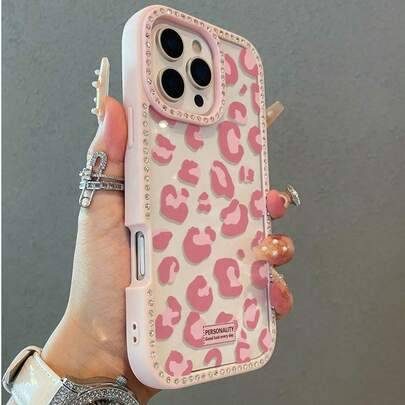 Shein Luxury Pink Leopard Print Rhinestone Case