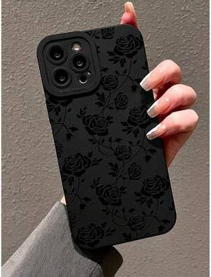 Shein Black Matte Flower Pattern Case