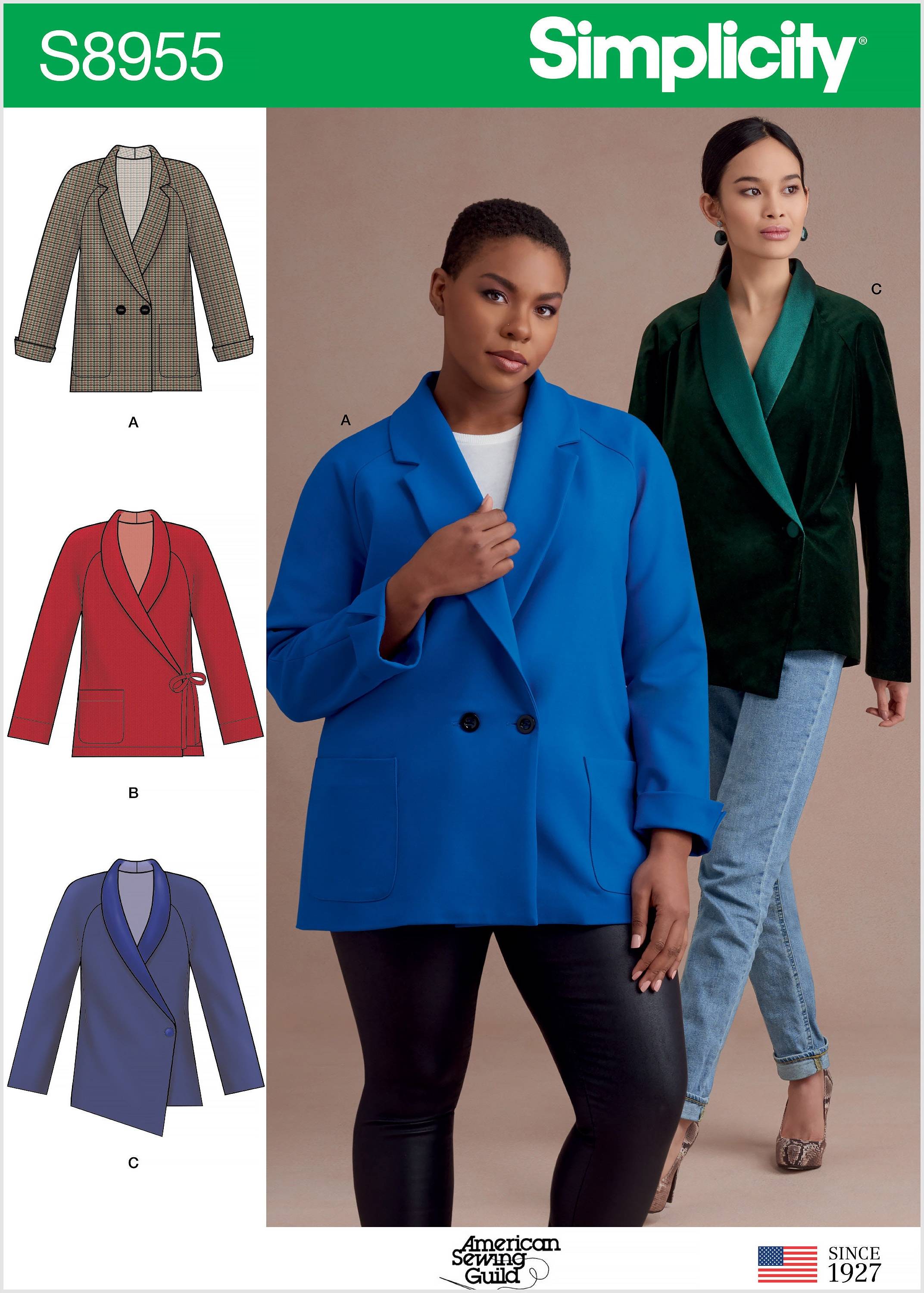 Etsy Raglan Sleeve Jackets Simplicity Sewing Pattern S8955 Uncut