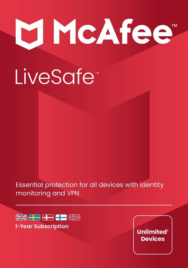 McAfee LiveSafe Plus 1 År PC Windows Mac OSX iOS Android