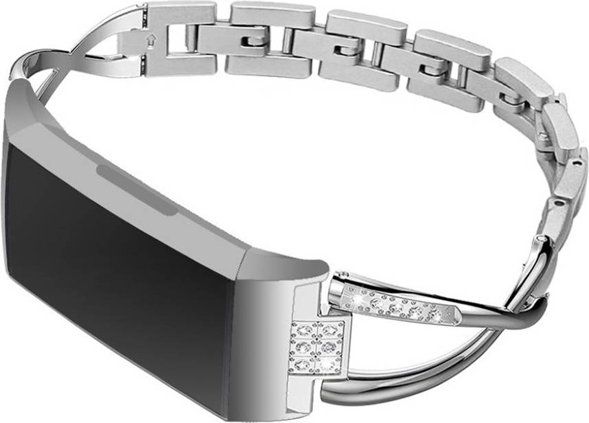Fitbit Charge 3 X-Shape Rhinestone Watch Band Silver