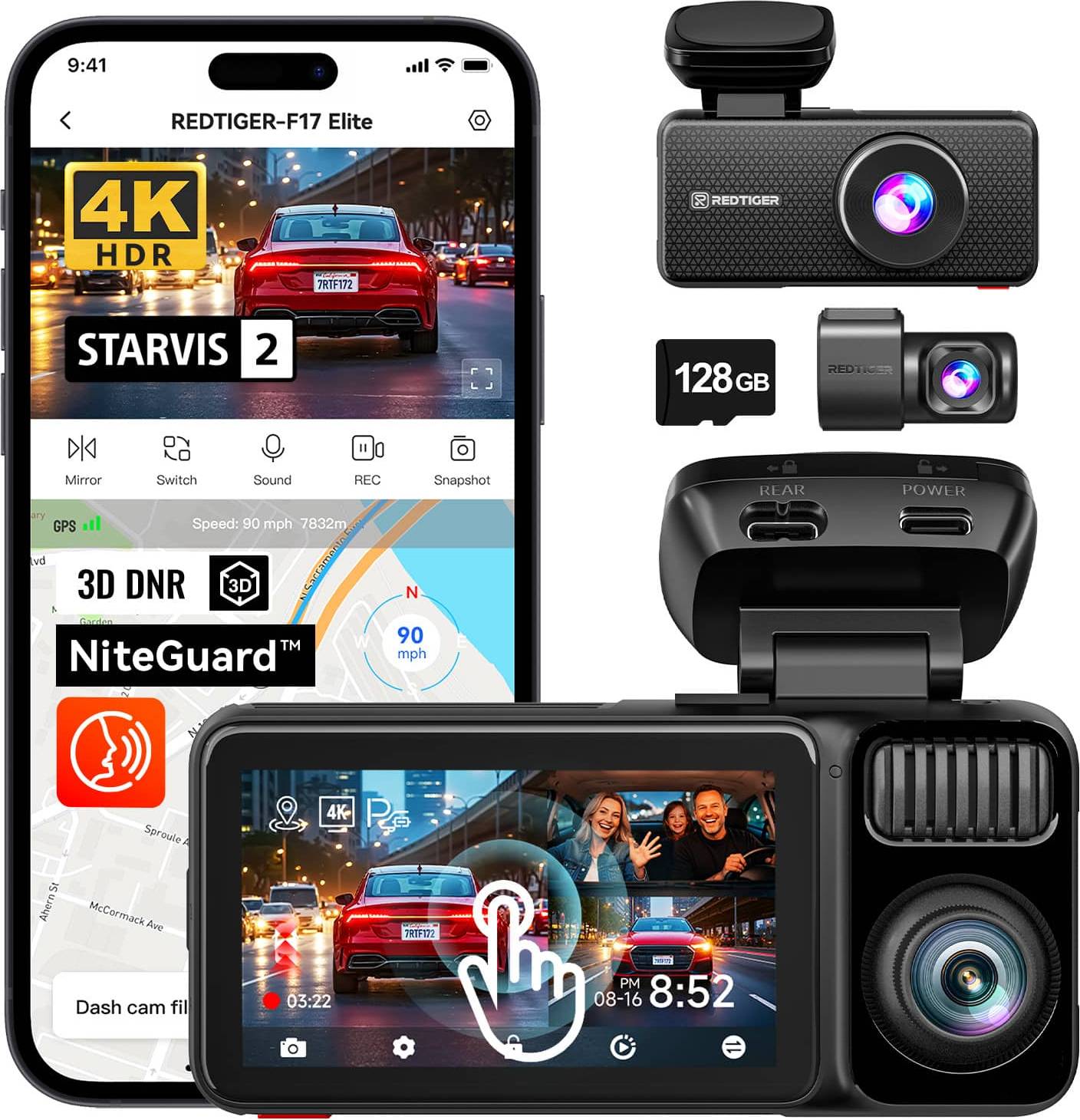 Redtiger RTF17ETL 4K 3 Channel Dash Cam