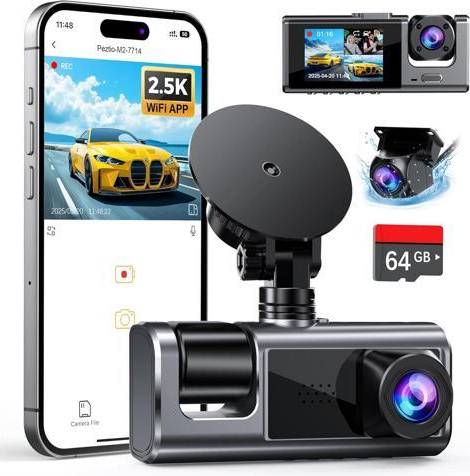 Car camera front and rear 3 Channel WiFi Dash Cam Front Rear Inside