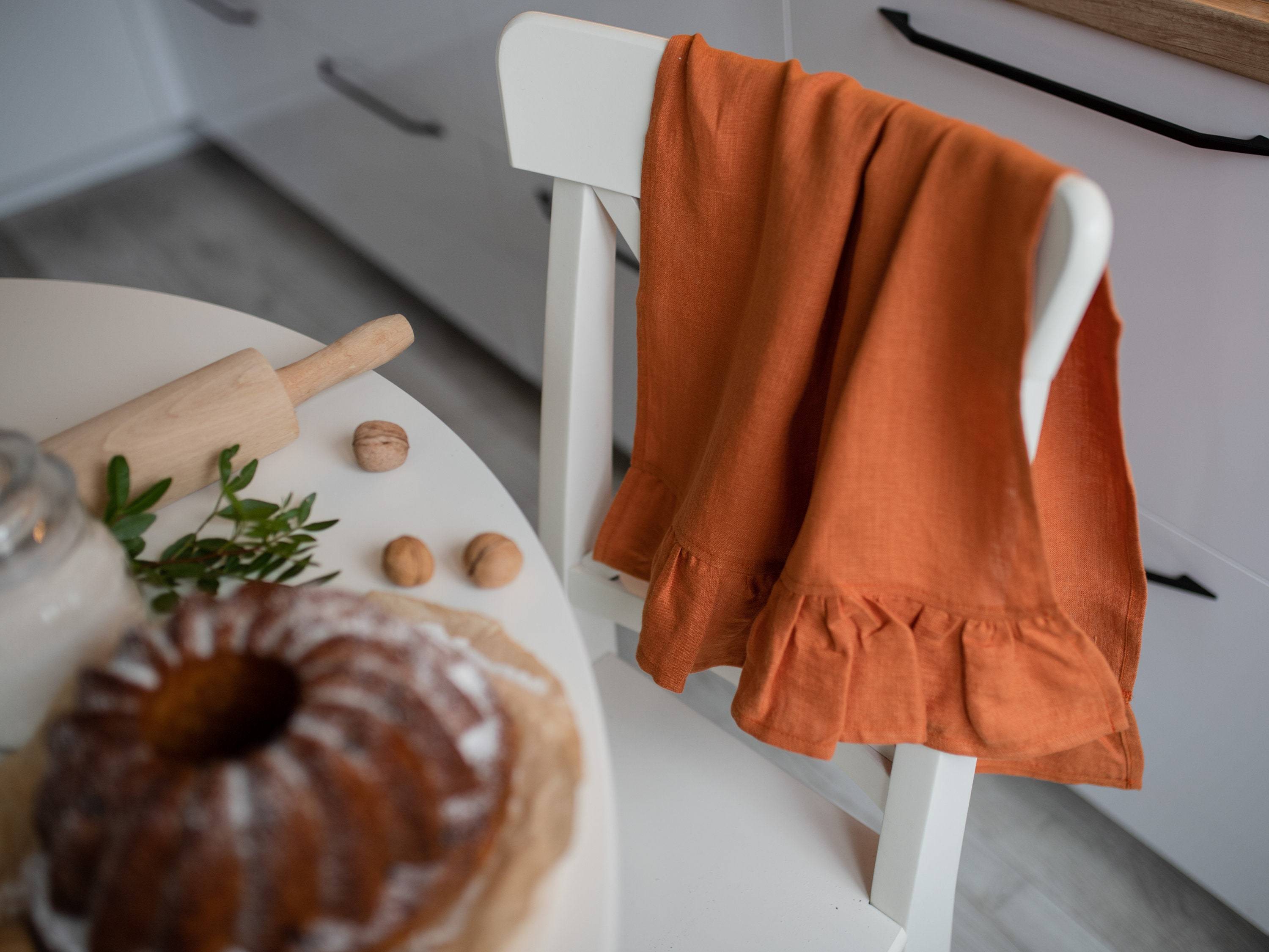 Etsy Burnt Ruffled Linen Kitchen Towel Orange