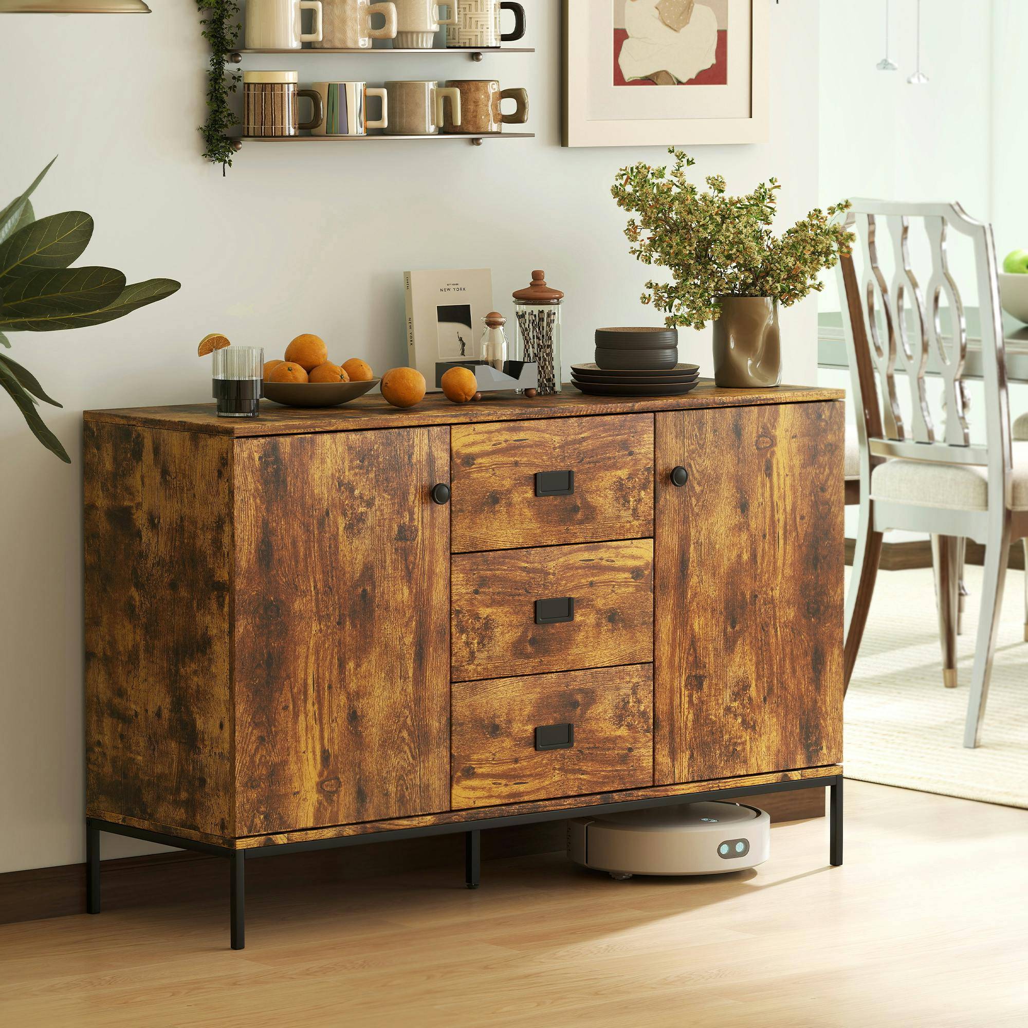 Homcom Modern Storage Cabinet Rustic Brown Sideboard