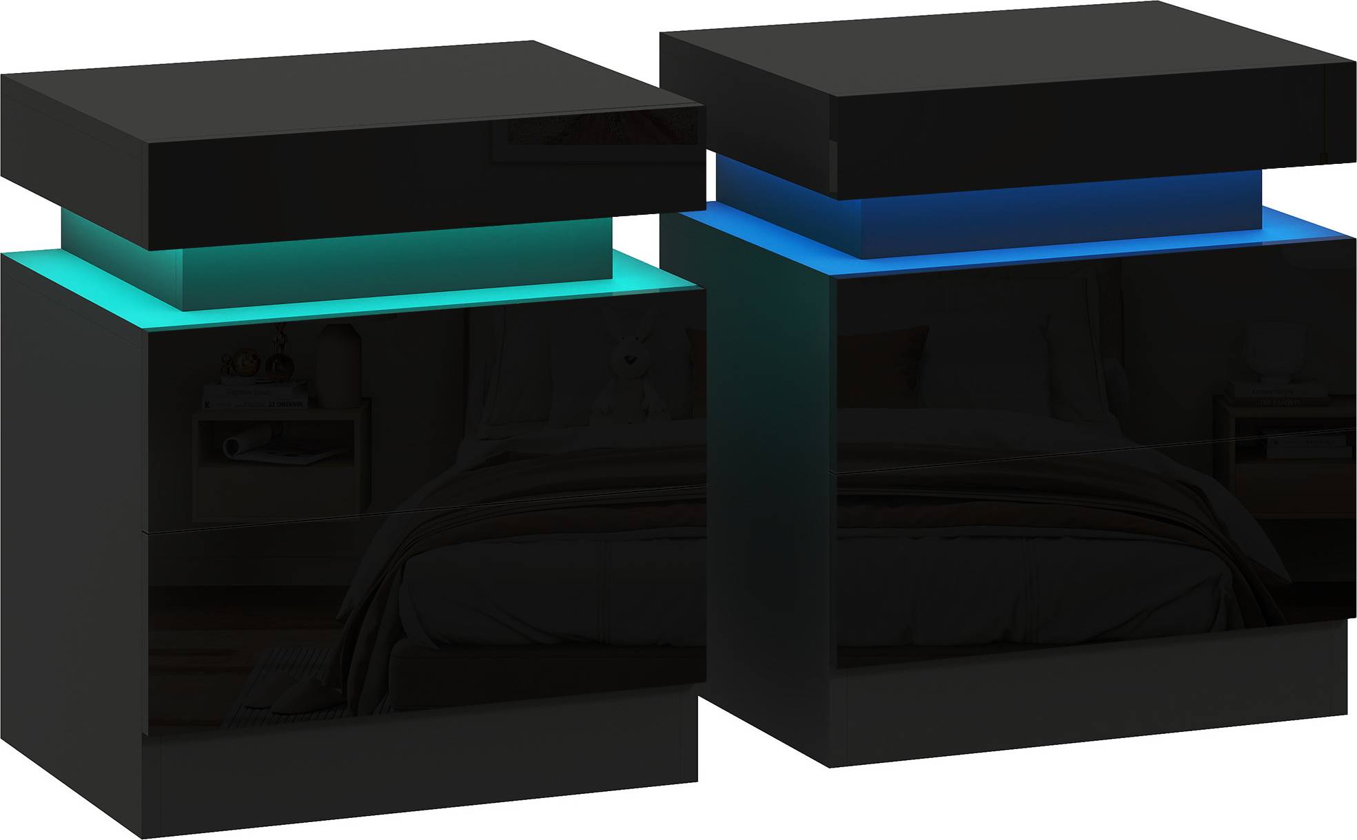 Homcom High Gloss Front Tables Set Bedside Table