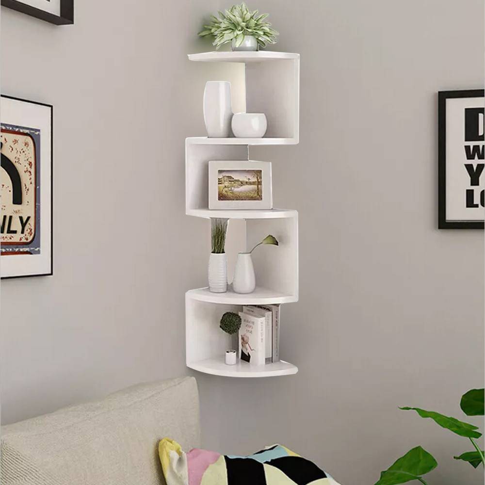 Ventryn 5 Tier Corner Floating Shelves Wooden Storage Rack Shelving System