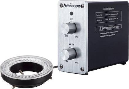 Led ring light AmScope Dual Channel White Ultraviolet LED Ring Light
