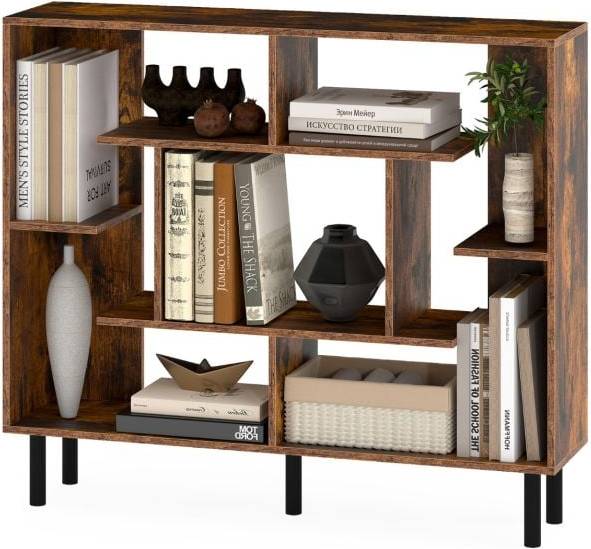 Modern Geometric Bookcase Rustic Brown Book Shelf