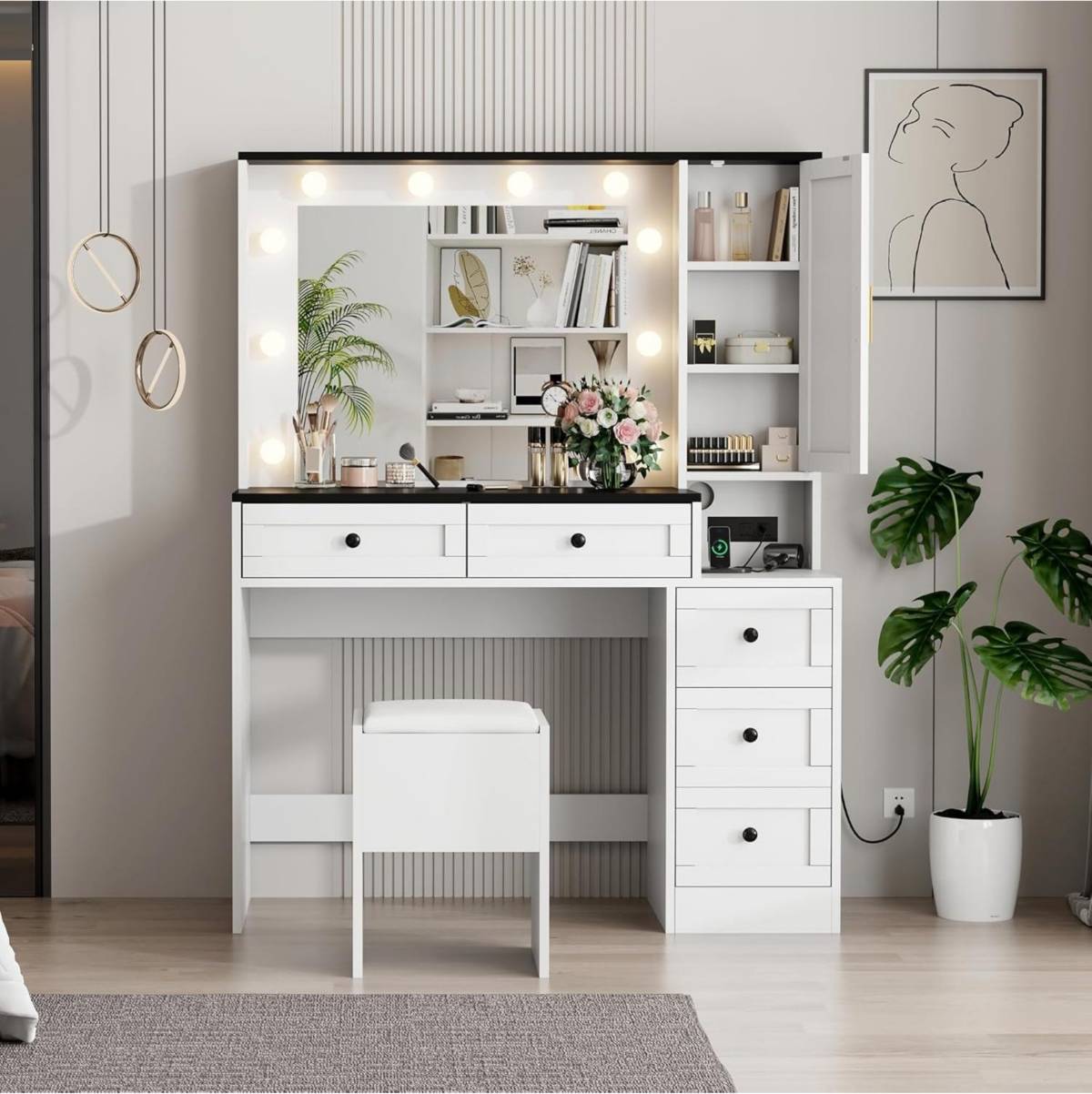 Makeup vanity stool Gaomon Makeup Vanity Stool Set 5 Drawers Dressing Table